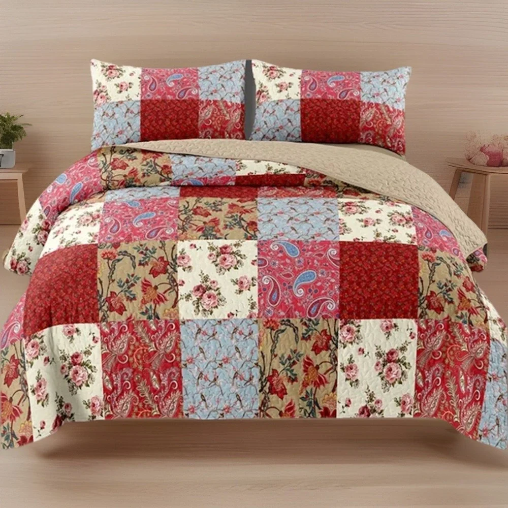 3-Piece Country Floral Paisley Red King Red, Blue, Khaki, Tan, Multi-color - Picture 3 of 5